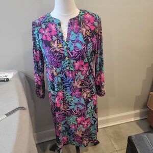 Pappagallo Floral Colorful Midi Dress Tunic Size Small